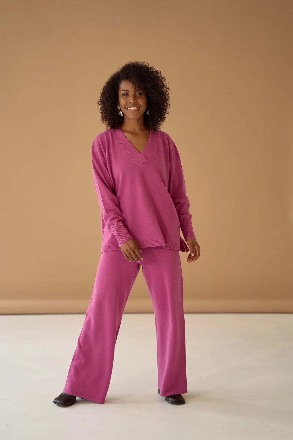 Pink Violet Palazzo Trousers Cashmere Wool