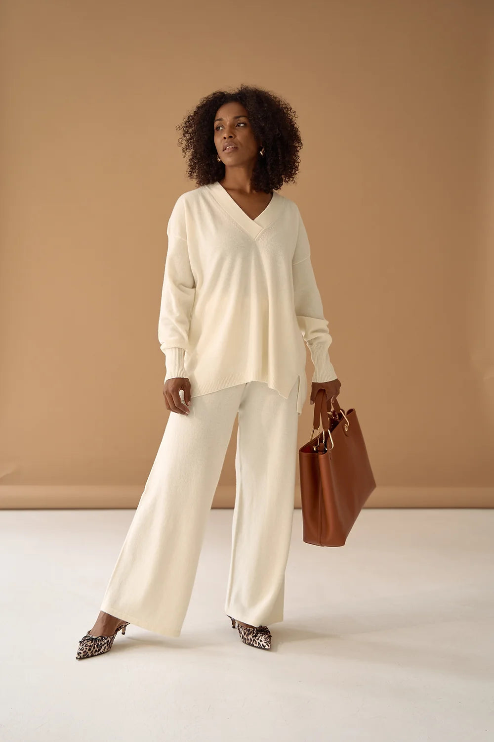 Ivory Palazzo Trousers Cashmere Wool