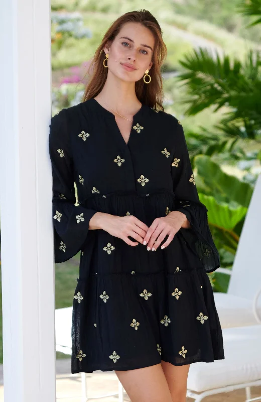 Cristina Embroidered Kaftan | Black/Gold