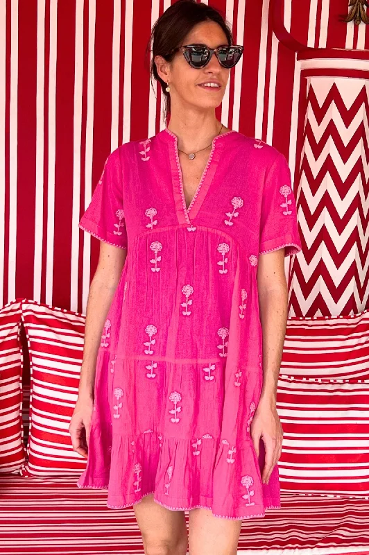 India Embroidered Dress | Bright Pink/Pink