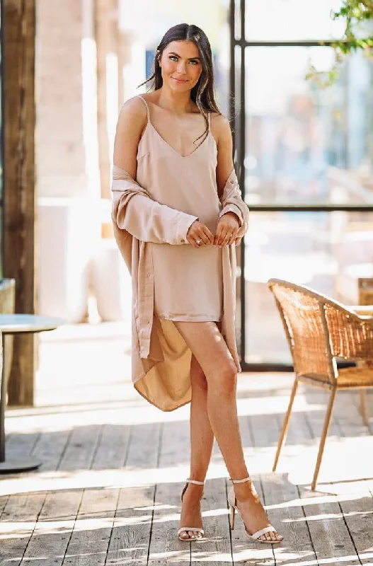 Keeping It business Dress and Button down Shirt Dress Set - Light Taupe