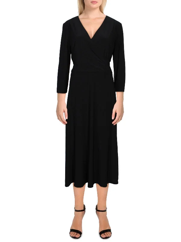 Carlyna Womens Surplice V-Neck Midi Dress