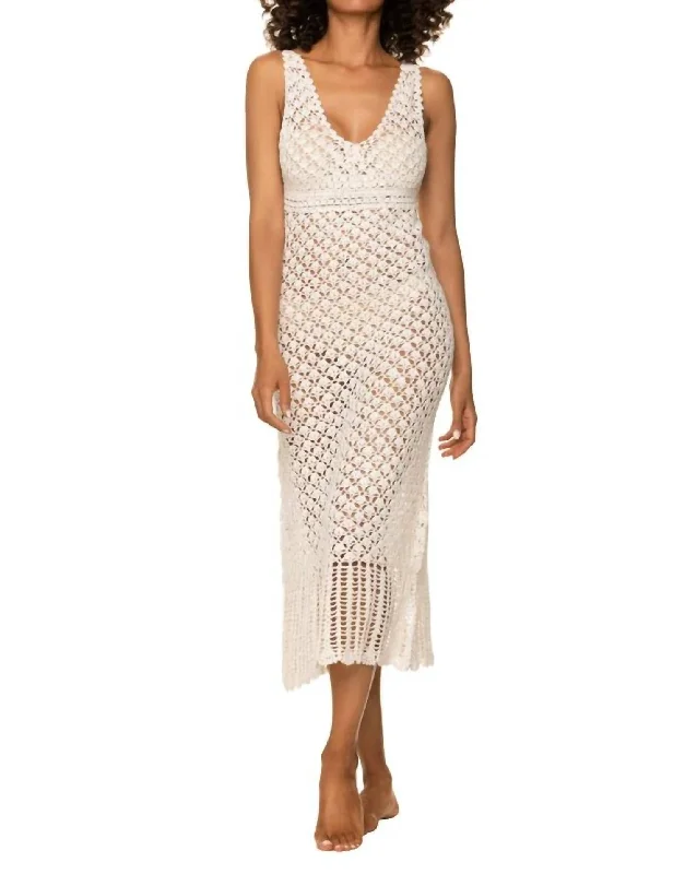 Claudia Crochet Midi Dress In Ivory