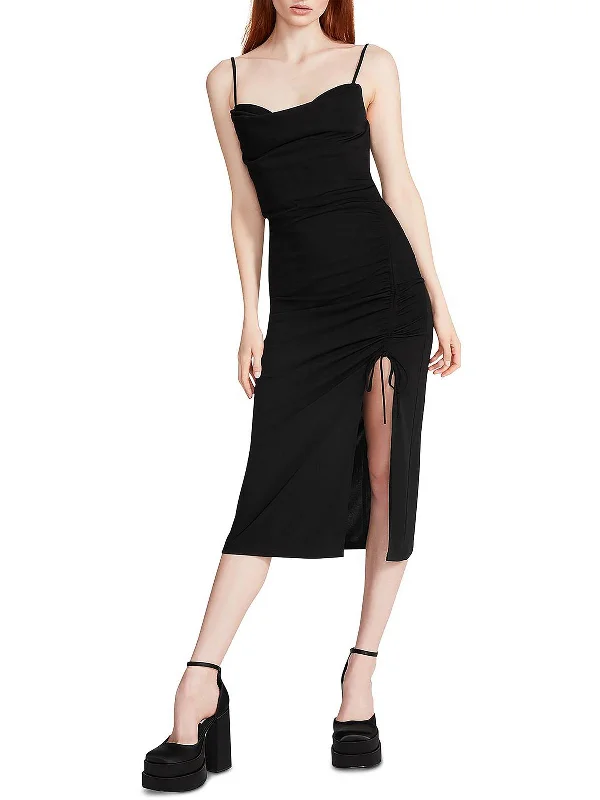 Mica Womens Ruched Midi Slip Dress