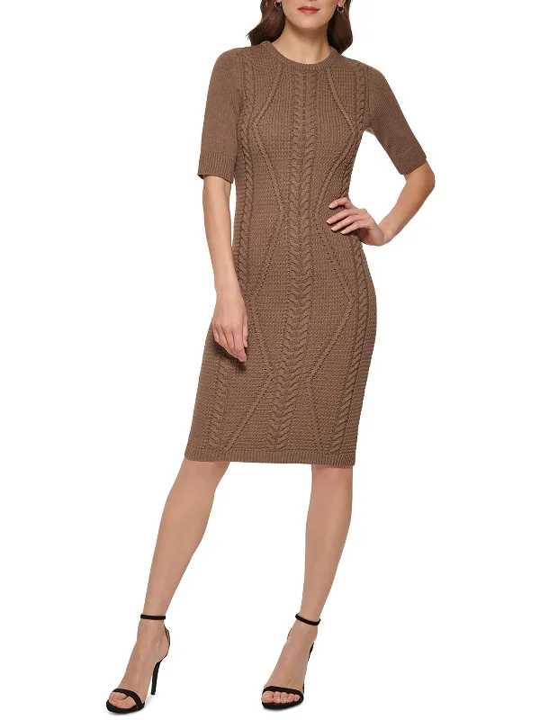 Womens Cable Knit Midi Sweaterdress