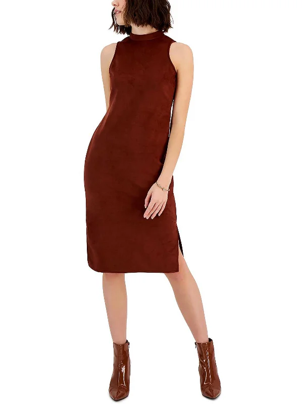 Womens Faux Suede Daytime Midi Dress