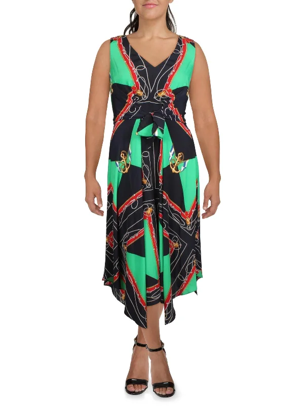 Womens Printed Sleeveless Midi Dress