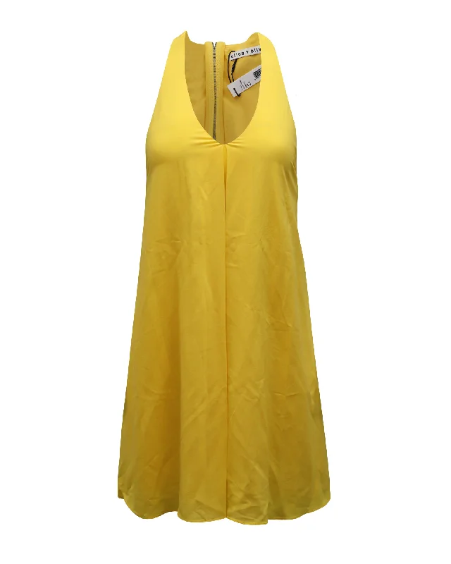 Alice + Olivia Halterneck Mini Dress in Yellow Silk