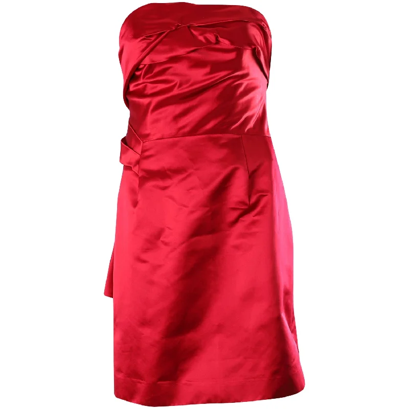 Celine Draped Strapless Mini Dress in Red Polyester