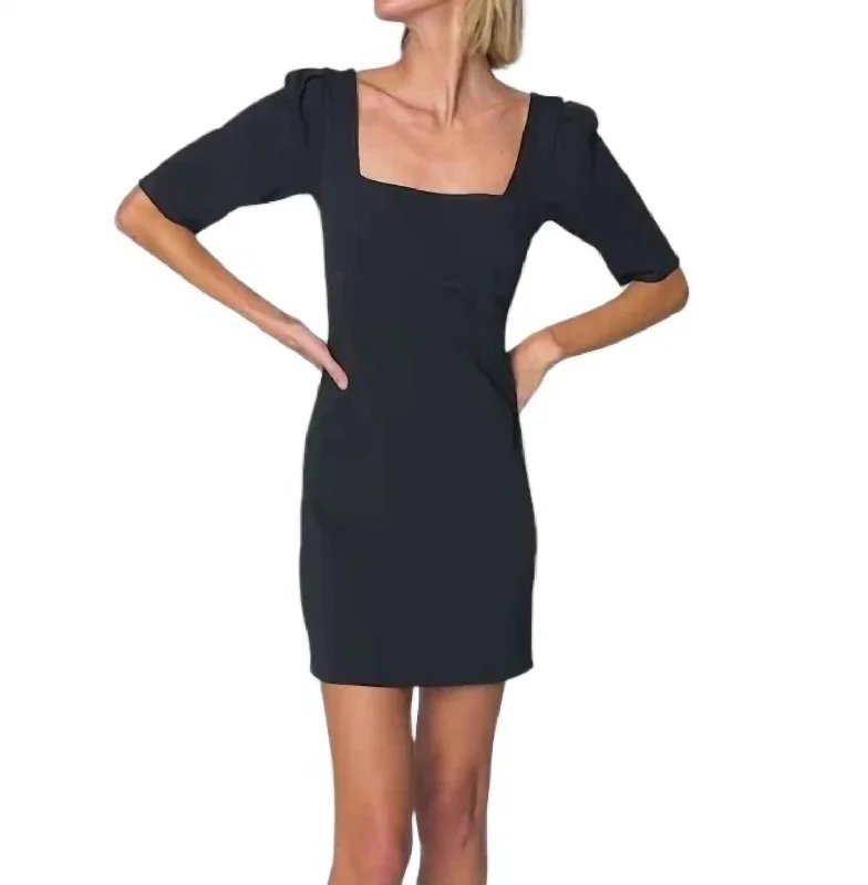 Edith Square Neck Mini Dress In Jet Black