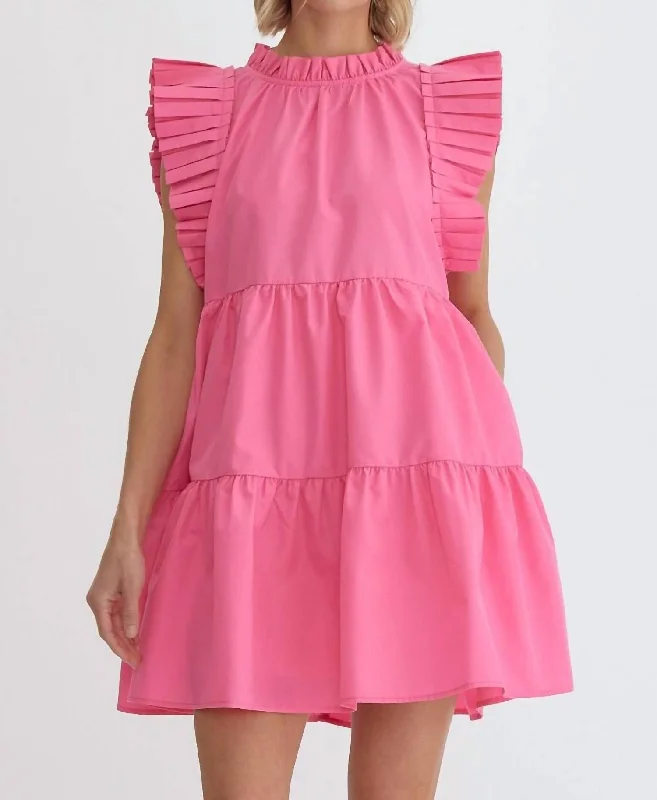 High Neck Mini Dress In Pink