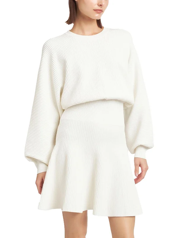 Lester Womens Ribbed Knit Mini Sweaterdress