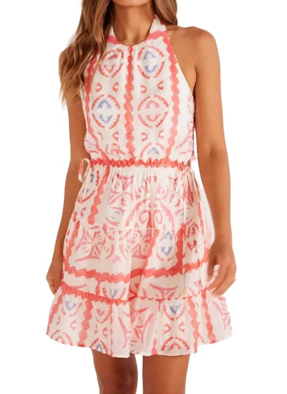 Lolani Halter Mini Dress In Tile Print