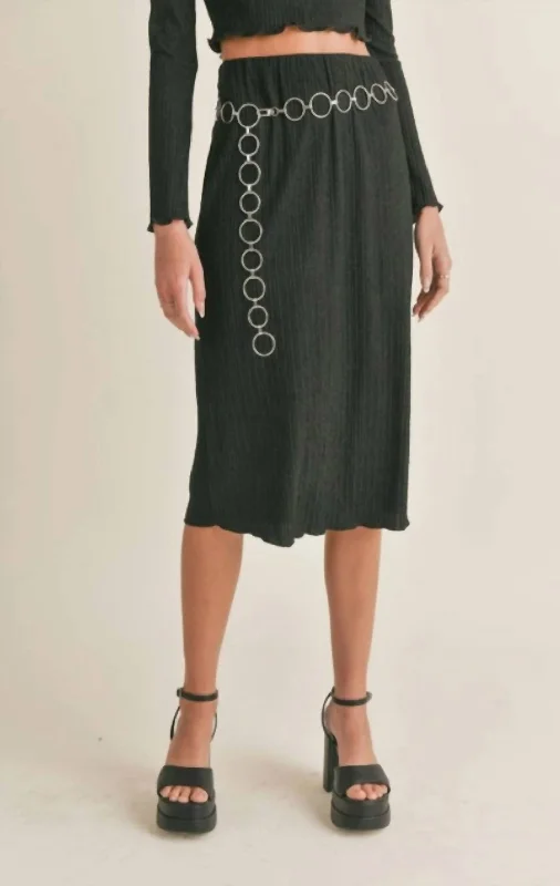 Nelly Lettuce Hem Midi Skirt In Black