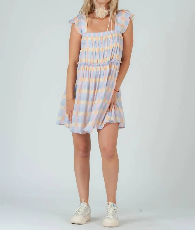 Penelope Gingham Mini Dress In Pastel