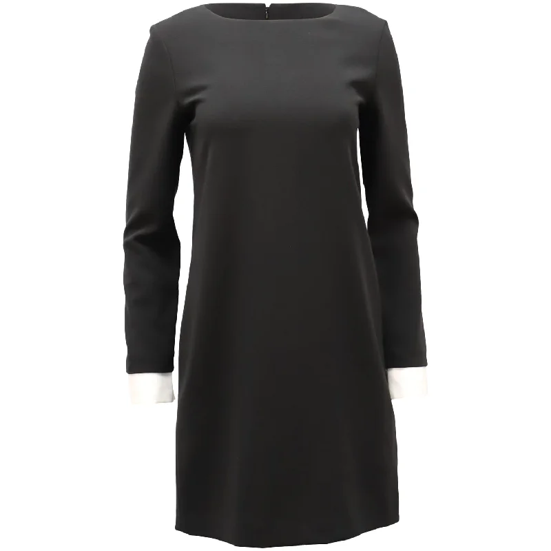 Theory Long-sleeved Mini Dress with Bateau Neckline in Black Triacetate