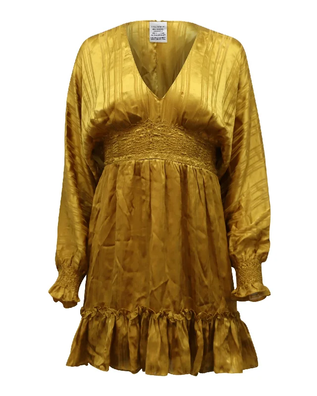 Ulla Johnson Odette Mini Dress in Gold Silk