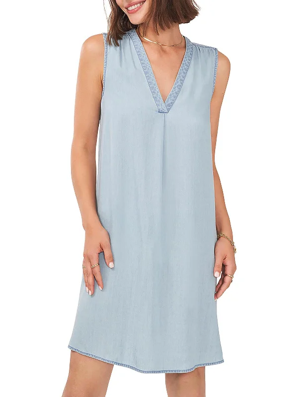 Womens V Neck Mini Shift Dress