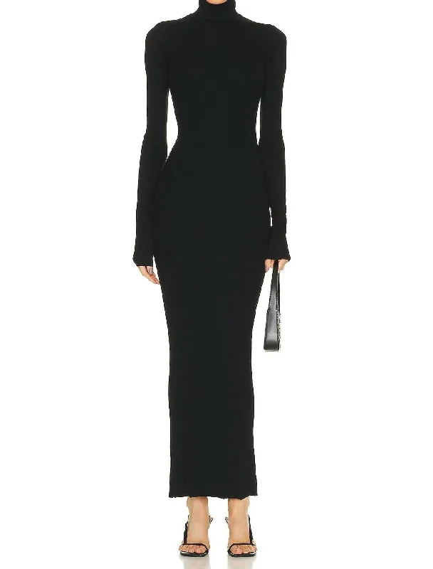 Long Sleeve Turtleneck Maxi Dress In Black