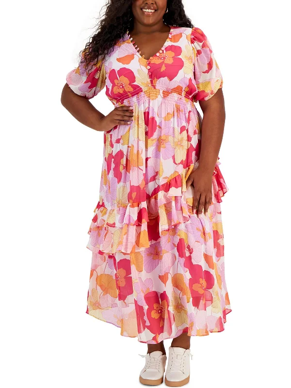 Plus Womens Floral Print Long Maxi Dress