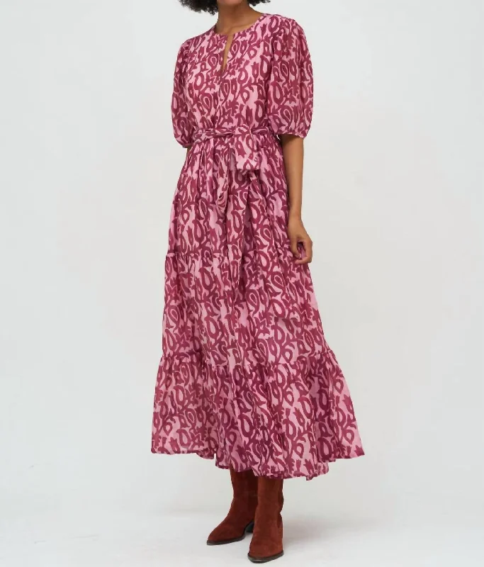 Puff Sleeve V-Neck Maxi Dress In Sonoma/raisin