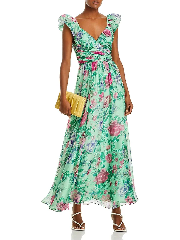 Womens Chiffon V-Neck Maxi Dress