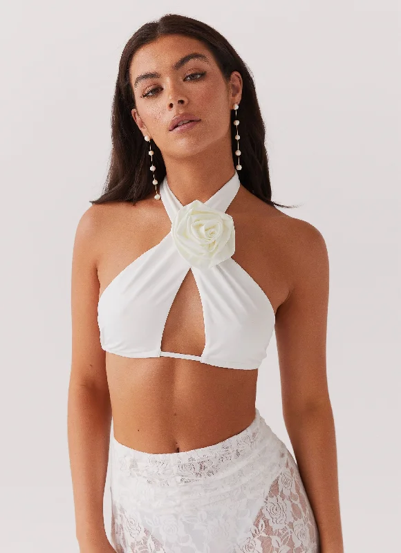 Lori Crossover Crop Top - White