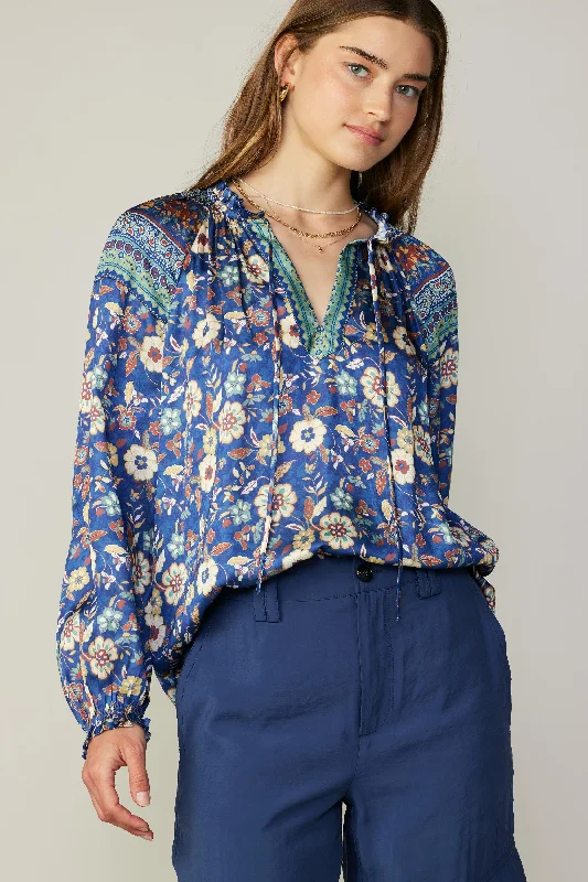 Floral Border Print Blouse