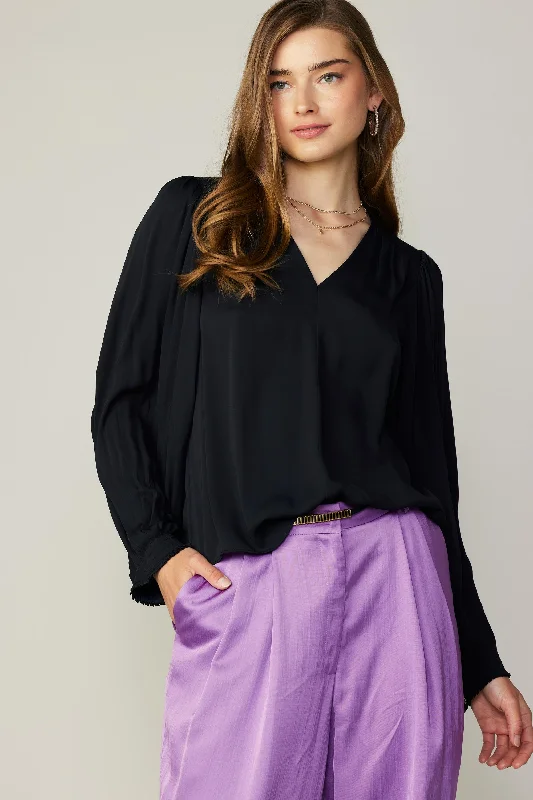 Long Pleated Sleeve Blouse