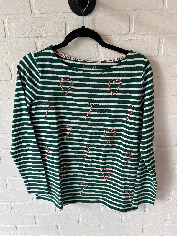 Top Long Sleeve By Talbots In Green & White, Size: Mp