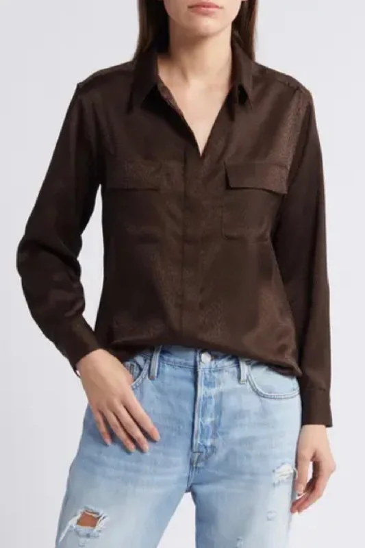 Frame - Snake Skin Double Pocket Satin Shirt (espresso)