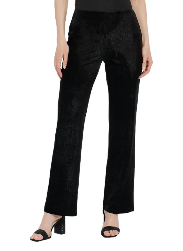 Metallic Foil Velvet Pants In Black