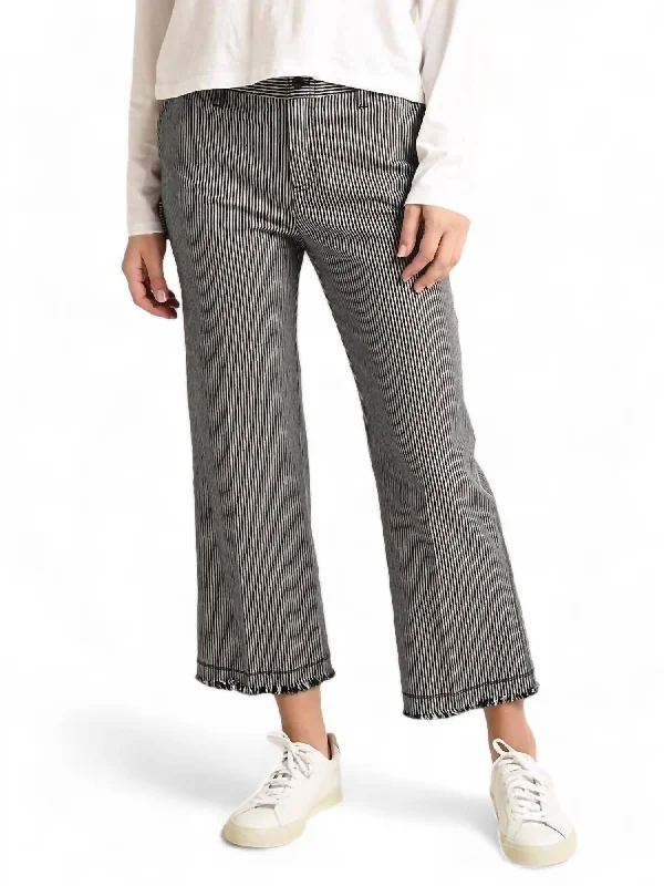 Railroad Stripe Frayed Hem Pant In Indigo White Stripe