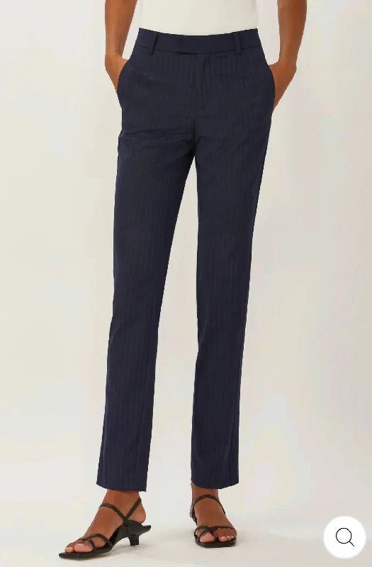 Thompson Trouser In Navy Pinstripes