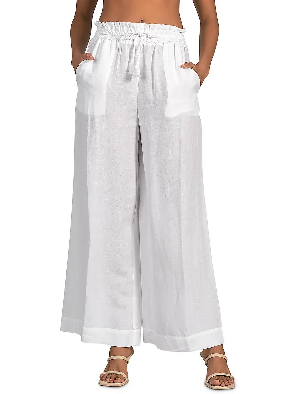 Womens Linen High Rise Wide Leg Pants