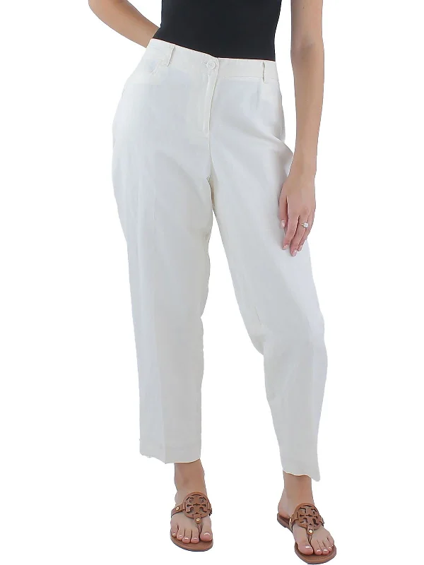 Womens Linen Solid Ankle Pants