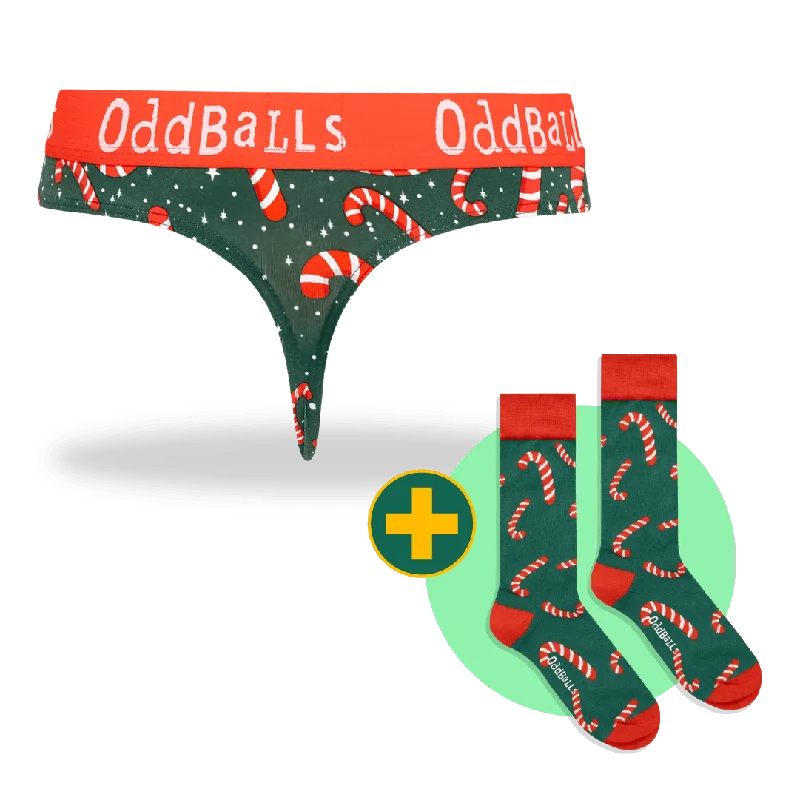 Candy Canes Bundle - Ladies Thong + Socks Bundle