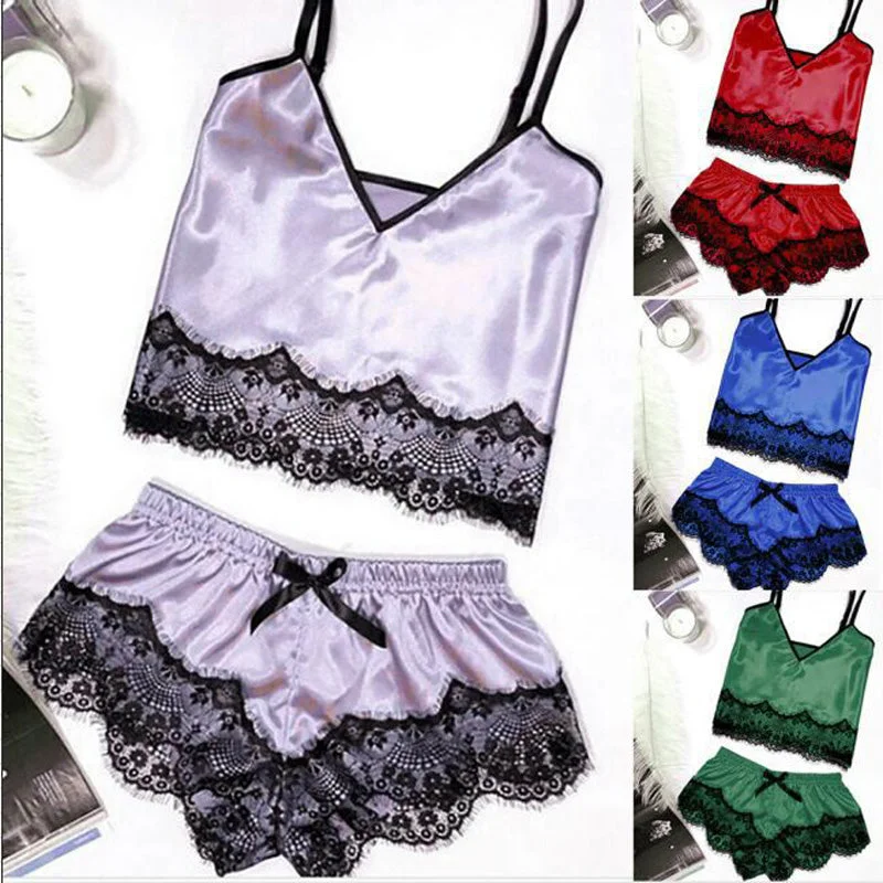 Lingerie Deep V Neck Lace Chemise Nightwear Set