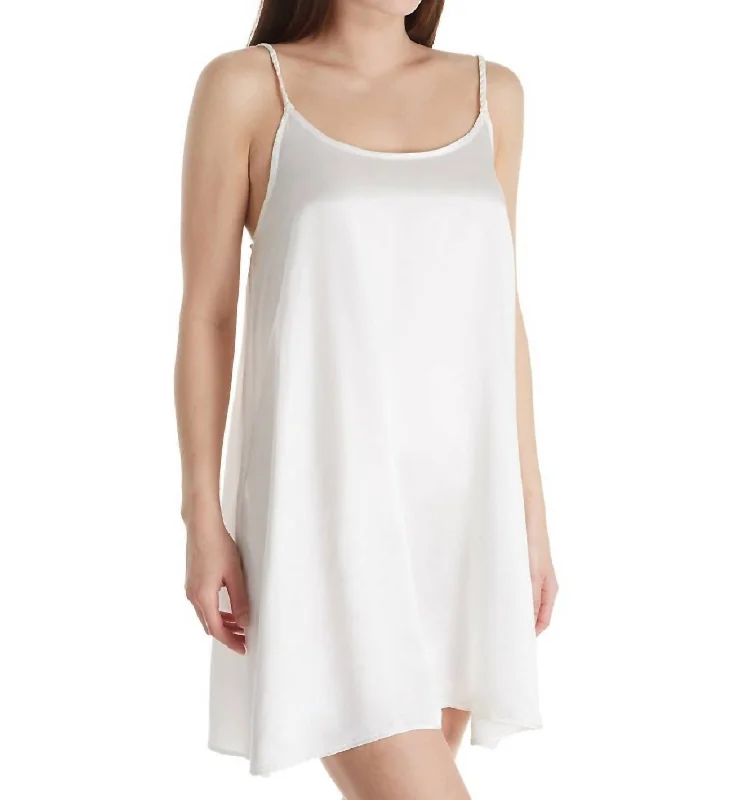 Rowen Satin Short Nightgown Braided Strap In Pearl